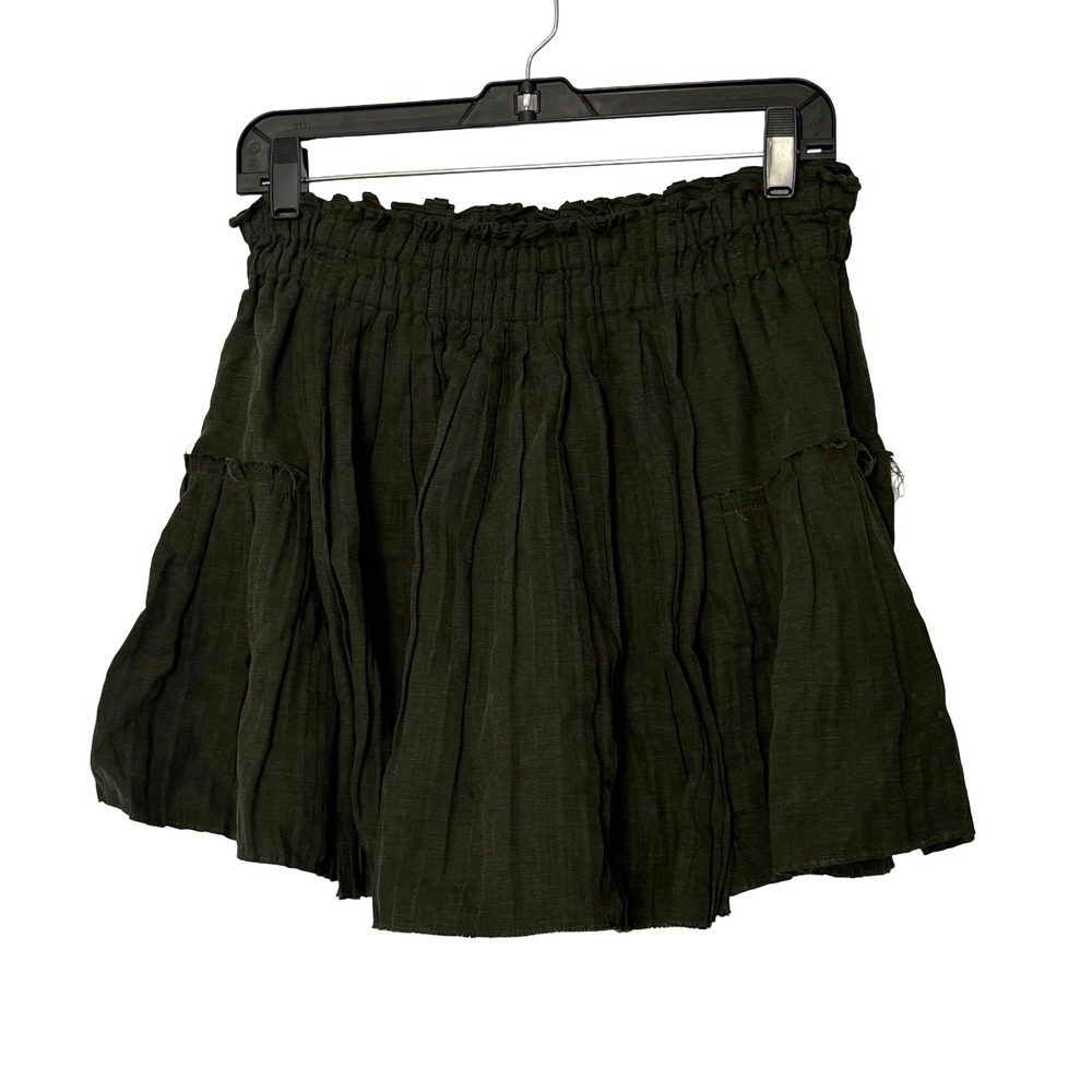 Apiece‎ Apart Olive Green Palomitas Accordion Pleated Linen Mini Skirt  - 4
